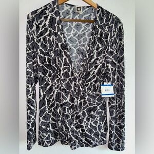 Anne Klein XL Faux Wrap Top Shirt Extra Large NWT Giselle Grey Combo